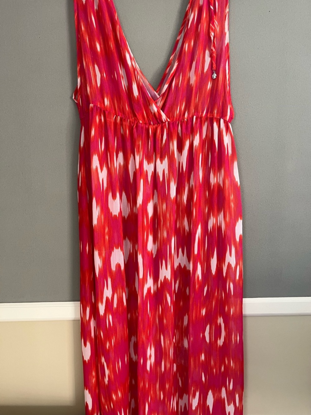 Jones New York Sheer Maxi Dress or Swim Cover Up Red Print Maximalism Large - Picture 3 of 11